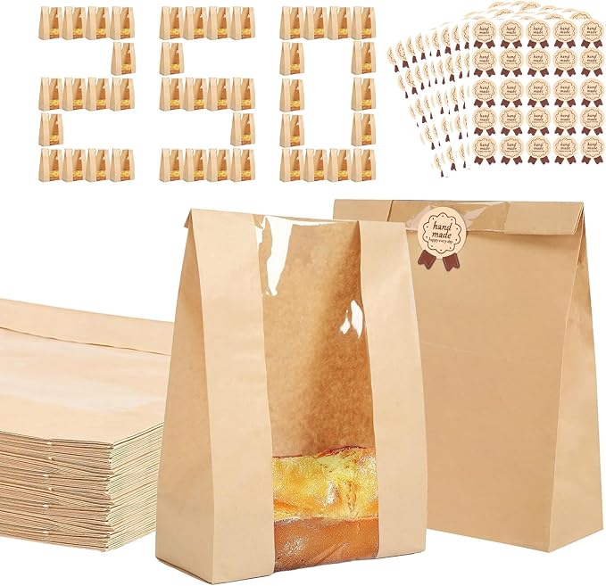 Food Xxl - 250개입 수제 빵 포장 봉투, 투명