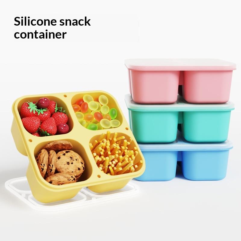 식품 등급 실리콘 스낵 박스, 4칸 분리형, 밀폐 뚜껑 - Food Snacks For Picnic 리뷰 및 가격