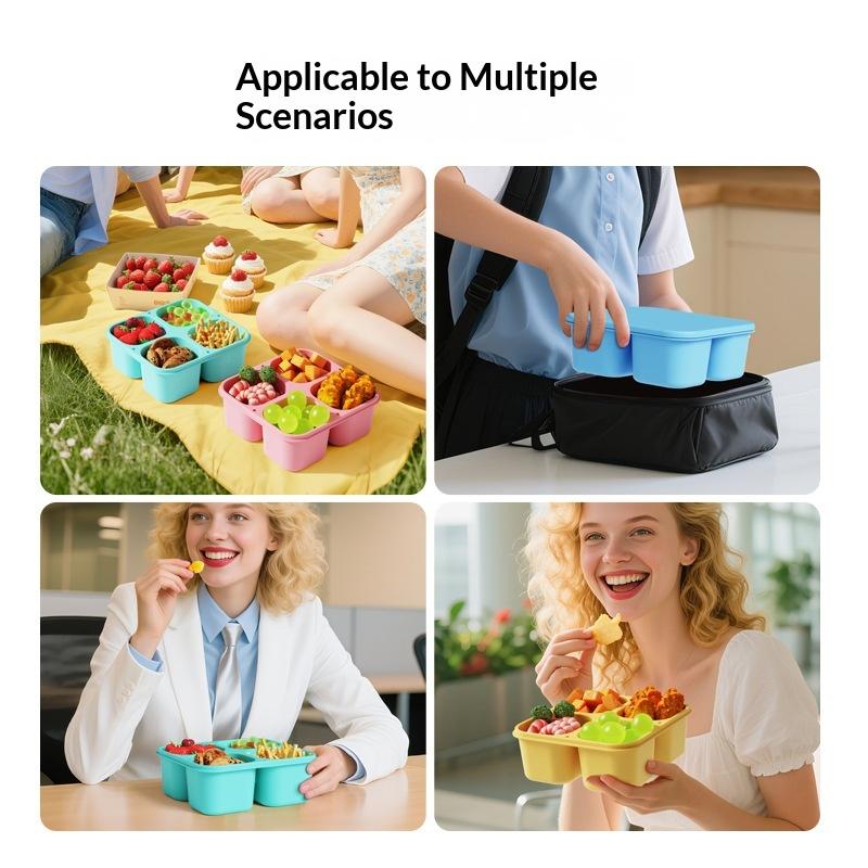 식품 등급 실리콘 스낵 박스, 4칸 분리형, 밀폐 뚜껑 - Food Snacks For Picnic 리뷰 및 가격