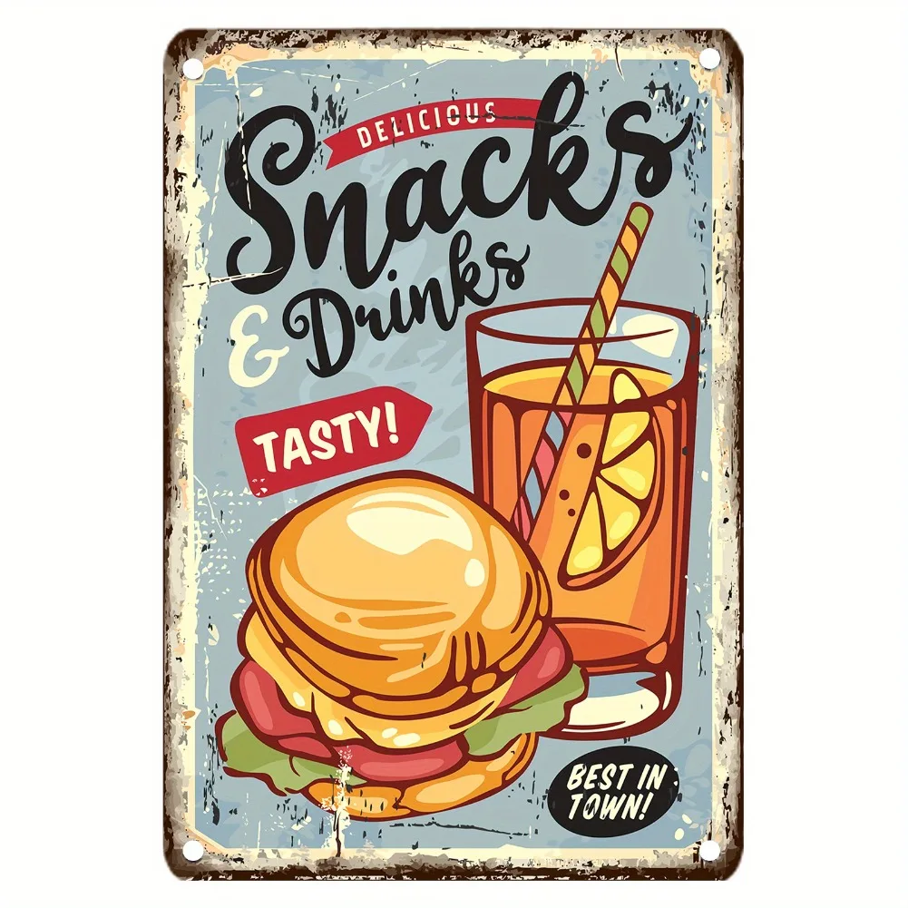 빈티지 푸드 메탈 사인, 12x8 인치 철제 벽 장식, - Food Snacks With Iron 리뷰 및 가격